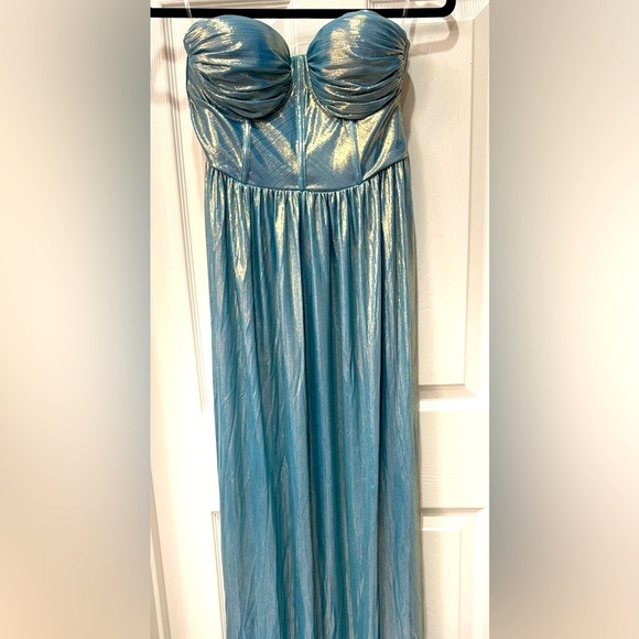 Strapless Metallic Blue Dress - Picture 1 of 4